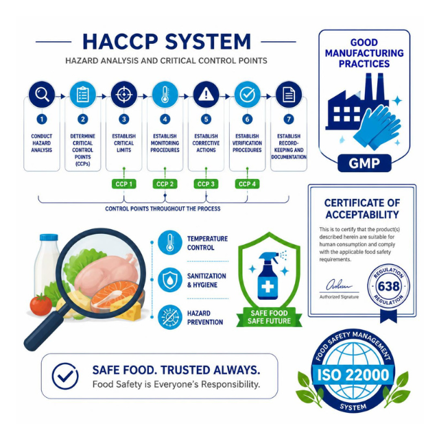 Food Safety Systems - HACCP, GMP, Certificate of Acceptability and ISO 22000